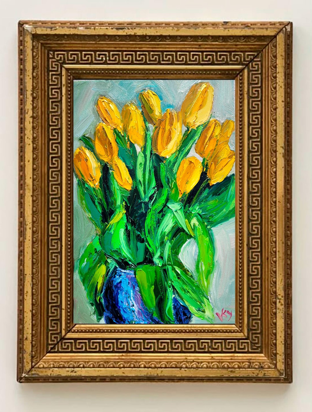 Yellow Tulip Oil Painting Original Art Impasto Floral Still Life 8x12 ...
