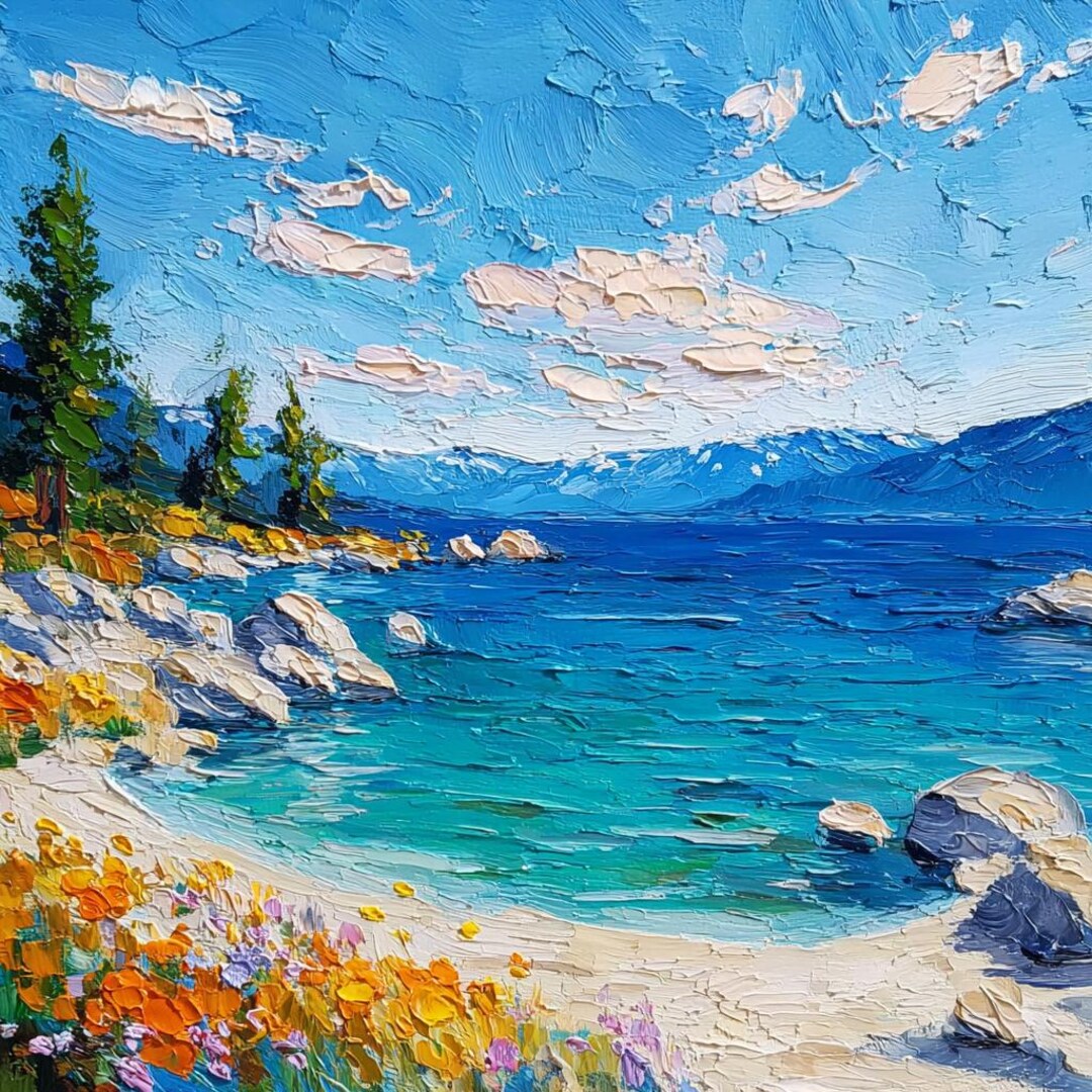 Lake Tahoe Oil Painting Original Impasto Art California Mountain ...