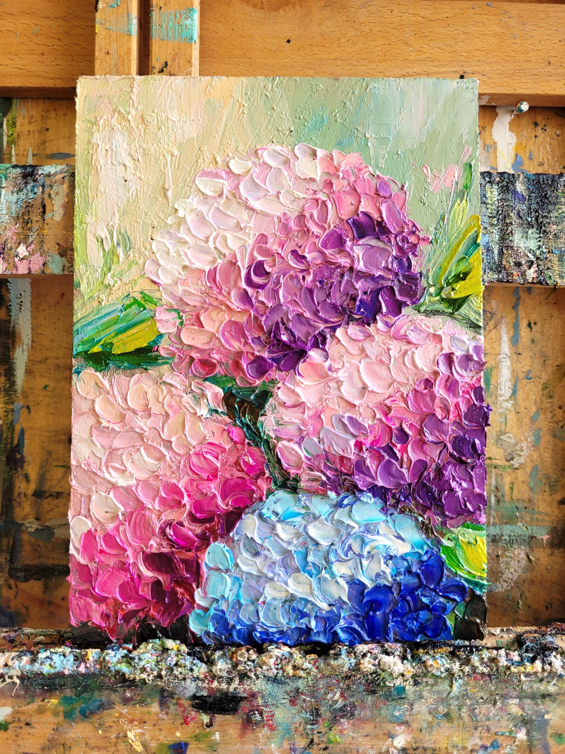 Hydrangea Impasto Oil Painting: Floral Still Life Art, 5x7