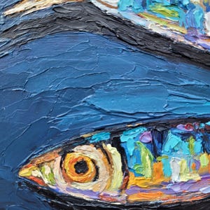 Sardine Painting Fish Original Oil Art Impasto Coastal Kitchen Wall Decor Seafood Still Life image 13