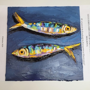 Sardine Painting Fish Original Oil Art Impasto Coastal Kitchen Wall Decor Seafood Still Life image 15