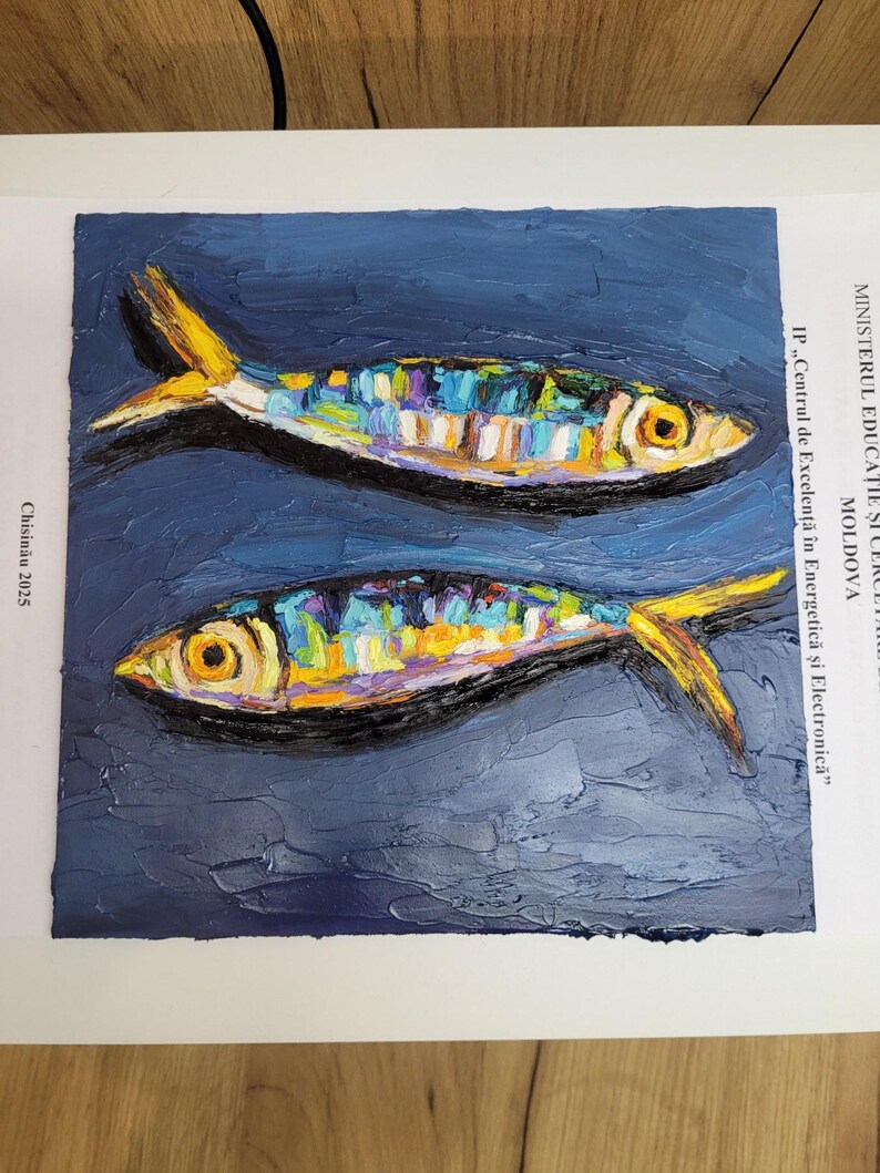 Sardine Painting Fish Original Oil Art Impasto Coastal Kitchen Wall Decor Seafood Still Life image 15