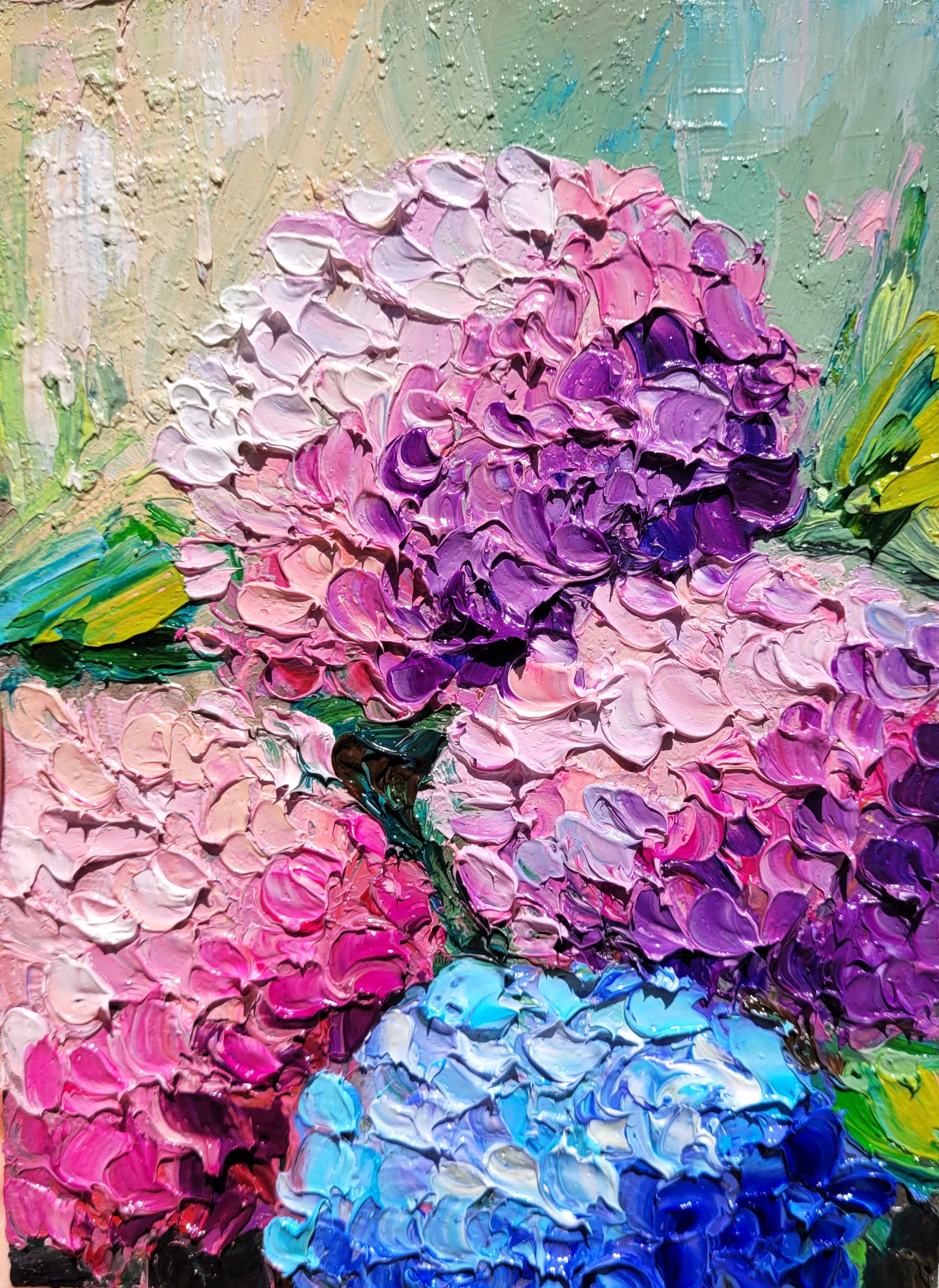 Hydrangea Impasto Oil Painting: Floral Still Life Art, 5x7