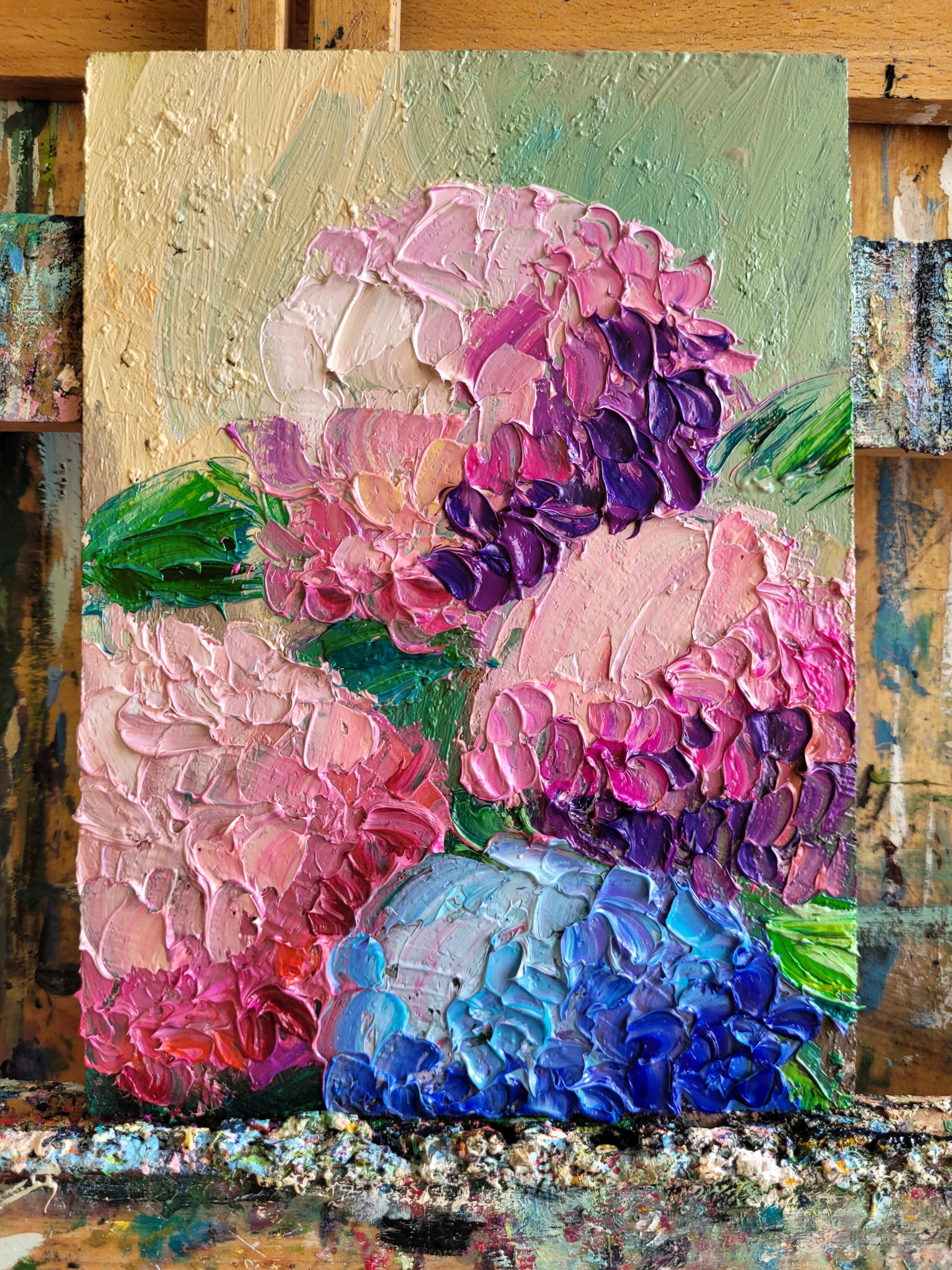 Hydrangea Impasto Oil Painting: Floral Still Life Art, 5x7