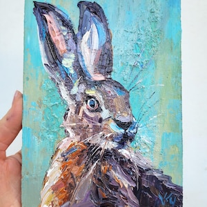 « Lièvre, peinture animal de la forêt, art original empâtement, peinture à l&#39;huile, lapin de Pâques, pépinière, art mural, faune » par VibrantArtHouse