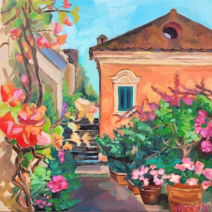 Pintura de la costa de Amalfi, pintura italiana, pintura al óleo original sobre lienzo, paisaje urbano, paisaje italiano, arte mural de Positano, regalo de viaje, decoración de pared