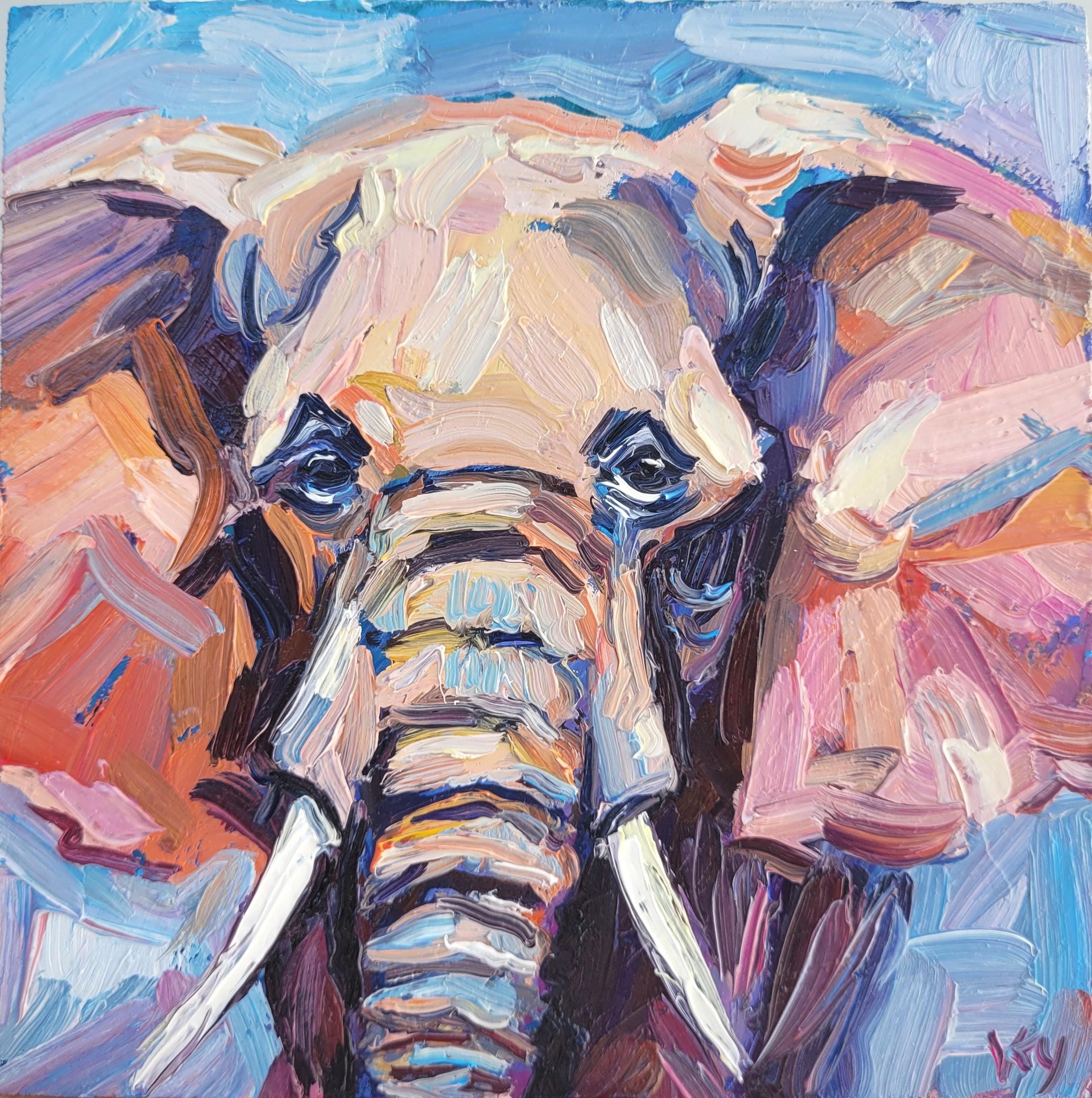絵画  ｜手描き｜油絵 ｜オリジナル ｜象 ｜ELEPHANT Elephant Original Oil Painting: Original Art for Living Room