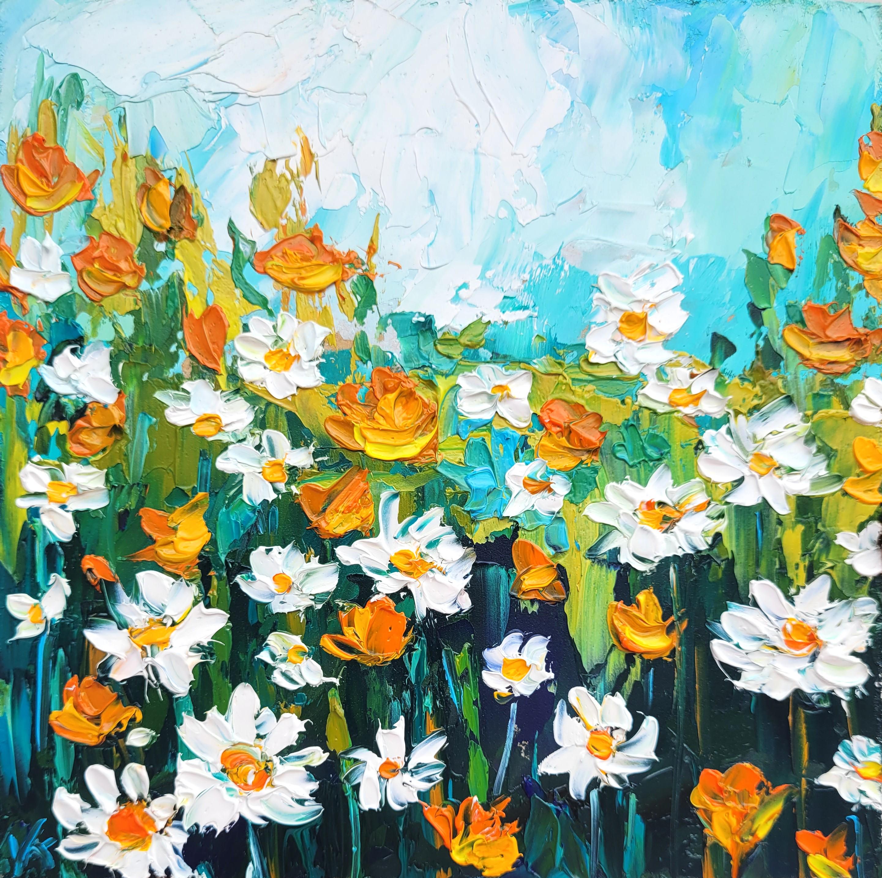California Poppy schilderij madeliefje bloem originele kunst Impasto olieverfschilderij bloesem schilderij wilde bloemen bloemen muur kunst klein kunstwerk voor haar