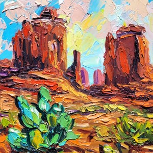 Arizona Painting Desert Landscape Original Art Impasto Oil Painting National Park Art Sedona Painting Cactus Artwork Mountain Wall Art