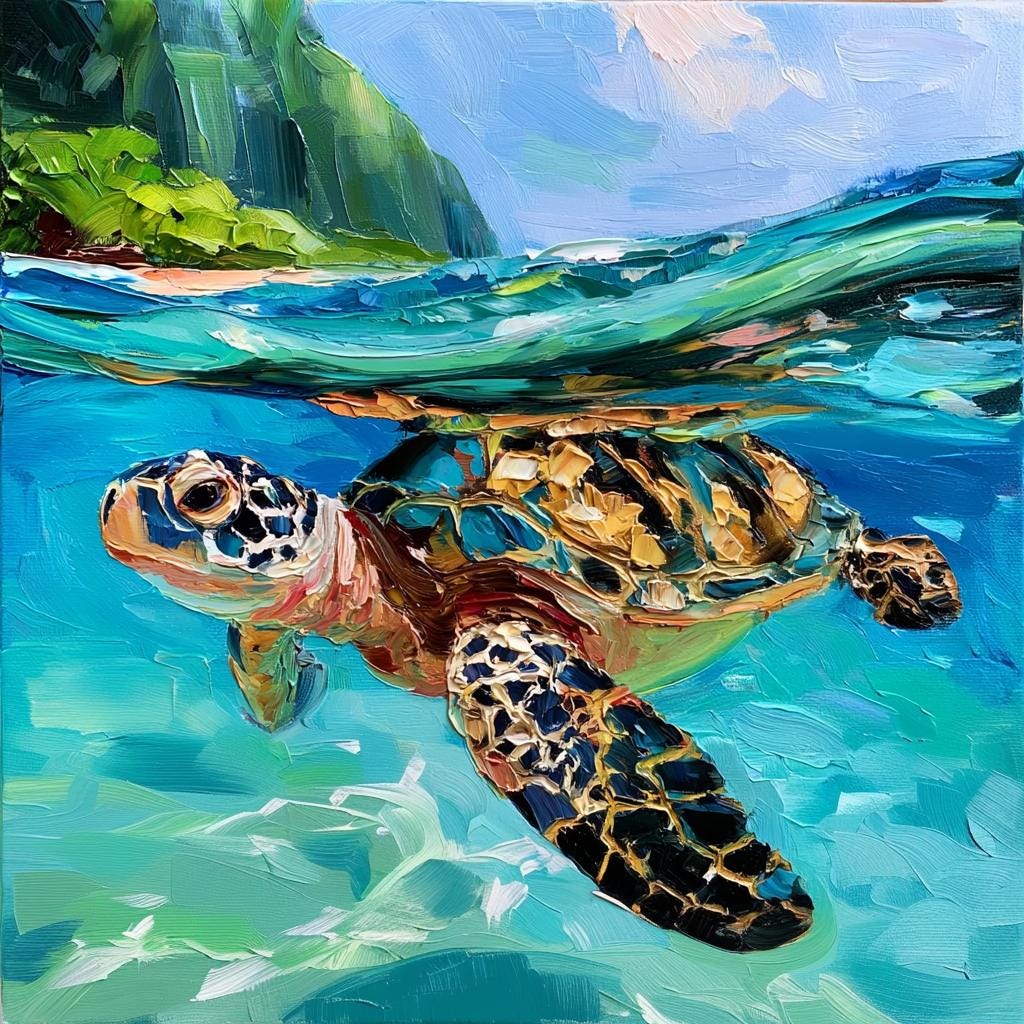 海亀HONU　油彩画 Hawaiian honu painting - Etsy 日本