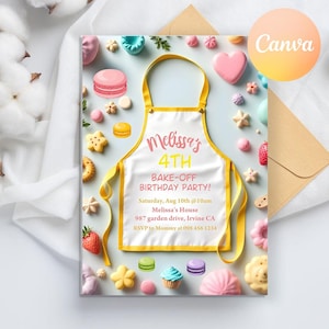 Back-Geburtstagsfeier-Einladung, bearbeitbare Backparty-Einladung, Cookie-Tausch-Party, Kochen-Geburtstags-Party einladen, Bake-Off-Party einladen