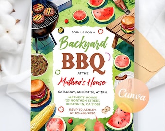 Invitation numérique barbecue, invitations d'anniversaire pour barbecue, Chill and Grill, barbecue, invitation en téléchargement numérique Chill, modèle de toile éditable