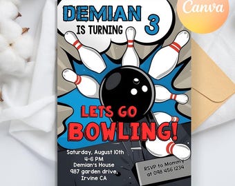 Bowling Birthday Party invitation, Bowling Party Invitation, Bowling Birthday Invitation, Let's Strike Up Some Fun, Boy Birthday invitation