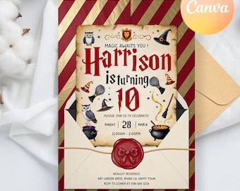 Wizard Birthday Invitation, Wizards Witches Birthday Invitation, Castle Wizardry invitation, Magical Birthday boy girl, Magical Birthday