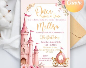 Princess Birthday Invitation, Four Ever A Princess Birthday Invite, Princess Invitation, Girl's Birthday Party Invite, pink Princess invites