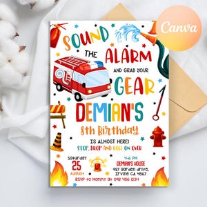 FireTruck Birthday Invitation, firefighter Birthday invite, Firetruck Invitation, Kid Birthday, Fire Engine Invitation, FireTruck Birthday
