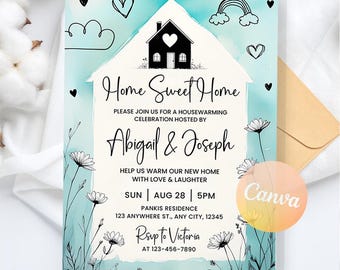 Housewarming Party Invitation, Home Sweet Home Invite, Celebration New Home, New Apartment, Housewarming Invite, Editable Canva Template