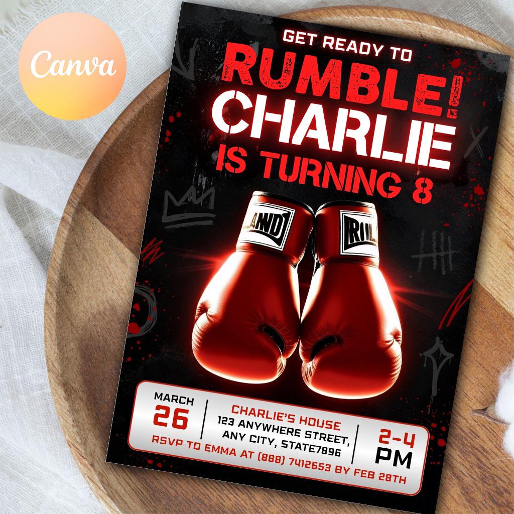 Boxing Boy Birthday Invitation, Fighter Birthday Invitation, MMA Boy ...