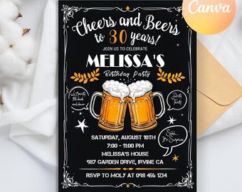 Cheers and Beers Birthday Invitations, Surprise Beer Party 30th 40th 50th Invite, Cheers and Beers Invitation, Beer Birthday Party Invites