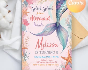 Mermaid Birthday invitation, Mermaid Tail Birthday Invitation, Under the Sea Birthday Invitation, Purple Teal Mermaid Birthday