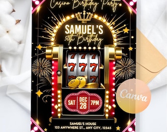 Casino Birthday Invitation, Casino Theme Invitation, Casino Night Poker Engagement Birthday Party, Digital Download, Editable Canva Template