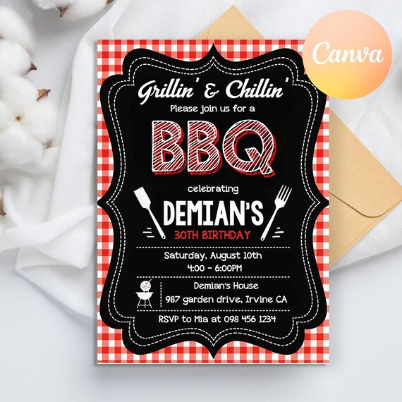 BBQ Invitation, BBQ Birthday Invitation, Adult Invitation