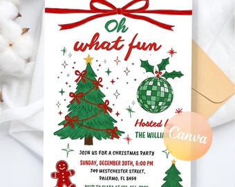 Oh was für Spaß Weihnachtsfeiereinladung, Feiertagseinladung, sofortiger Download, bearbeitbare Canva-Vorlage