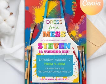 Gemälde-Party-Einladung, Keramik-Geburtstags-Einladung, Kunst-Party-Einladung, Regenbogen Farbe Handwerk, Kleid für ein Mess, Kunst unter dem Motto