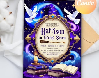 Wizard Birthday Invitation, Magical Birthday Party Invite, Magic School Wizardry Birthday Invite, Printable Invite Editable Canva Template