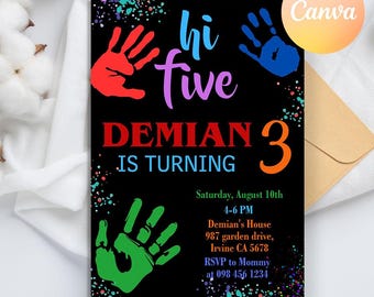 Hi-Five Birthday invitation, High Five Birthday Invitation, Girls 5th Painting Birthday, odern Party Invite, High Five Birthday, Colorful