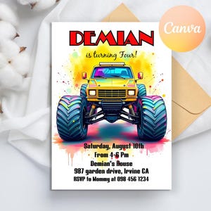 Monster Truck Birthday Party Invitation, Boy Birthday Invitation, Monster Truck Birthday Invites, Boys Trucks Birthday