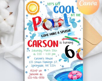 pool party invitation, Pool Party Invitation Swim Party Invite, Pool Birthday Celebration, kids Pool Birthday Celebration