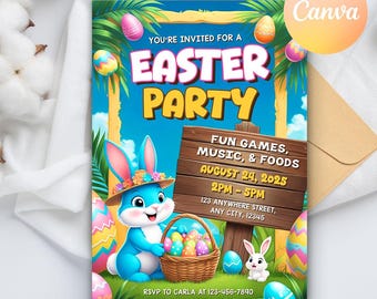 Easter Egg Hunt Invitation, Easter Bunny Invitation, Easter Party Invite, Party With My Peeps, Easter Bunny Invite, Editable Canva Template