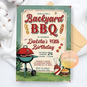 BBQ Chill and Grill Birthday Invitation, Backyard BBQ Party Invite, Digital Birthday Invite Any Age, BBQ Invitation, Editable Canva Template