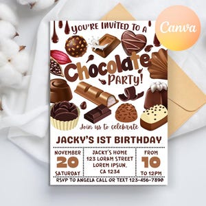 Chocolate Party Invitation, Chocolate Invitation, Sweet Party, Chocolate Desserts, Chocolate Lover Birthday Party Invite, Chocolate Birthday