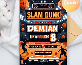 Basketball Birthday Party Invitation, Basketball Invitation, Sports Invitation, Boy Birthday Invitation, Basketball Fire, Allstar Invitation