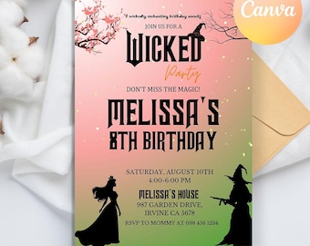 Wicked Birthday Party Invitation, Pink and Green wicked inspired Movie ticket, Movie party, Wicked Movie Ticket Invitation, Wicked party