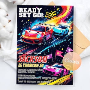 Race Car Birthday Invitation Sport Race Car Invite, Boys Invitation, Car Birthday Invitation, INSTANT DOWNLOAD, Editable Canva Template