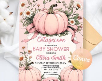 A Little Pumpkin is on The Way Baby Shower Invitation, Fall Pumpkin Baby Shower Invite, Autumn Baby Shower Party, Editable Canva Template