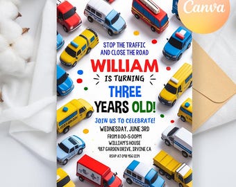 Transportation Birthday Invitation, vehicle birthday invite, Choo Choo Train, Honk Beep Choo Choo Train Truck Birthday, Transport Car