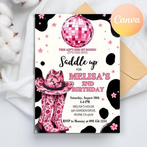 Editable 2nd Rodeo Birthday Invitation, Cowgirl Birthday Invite, Wild West Cowgirl Rodeo Birthday Invitation, Southwestern Ranch invites