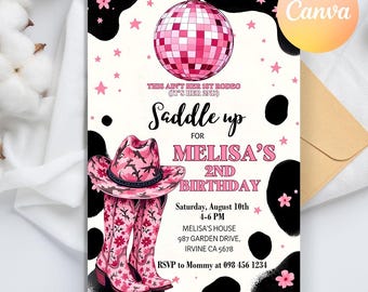 Editable 2nd Rodeo Birthday Invitation, Cowgirl Birthday Invite, Wild West Cowgirl Rodeo Birthday Invitation, Southwestern Ranch invites