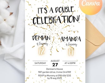 Join Party Birthday Invitation, Double Birthday Invitation, Join Birthday Party invite, Neon Double Birthday, Double Birthday Invitation