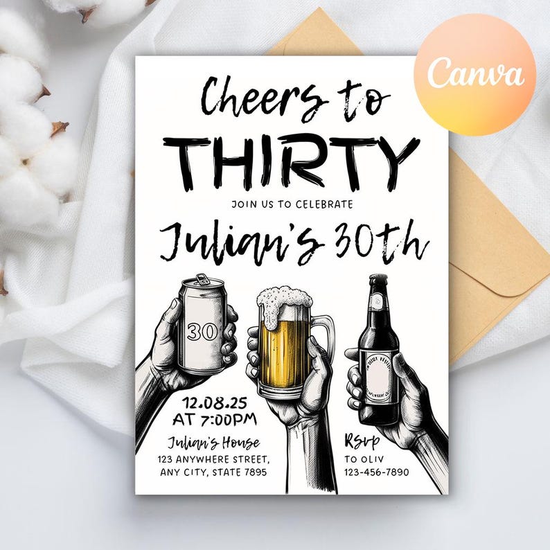 retro 30th invite,30th party invites,unique 30th invite,handwritten 30th,dirty thirty invite,hello thirty invite,modern 30th invite,talk thirty to me,30th beer invitation,beer birthday invite,male 30th birthday,cheers to 30 years,male 30th invites