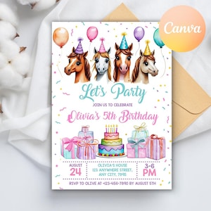 Horse Birthday Invitation, Saddle Up Cowgirl Invitation, Country Western Party, Pink Equestrian Birthday Invite, Editable Canva Template