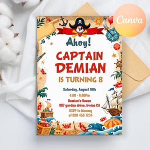 Invitación de fiesta de cumpleaños pirata, invitación de cumpleaños pirata editable, invitación de cumpleaños pirata, invitación del tesoro, cumpleaños pirata para niños