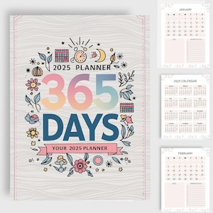 2025 Planner 365 Days | Daily, Weekly, Monthly Organizer | Digital Undated Planner for Productivity & Goal Setting