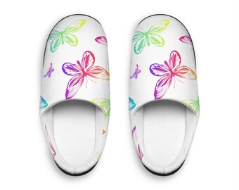 Butterfly Print Women's Indoor Slippers, Cozy House Shoes, Cute Slippers for Relaxing, Gift for Her, Colorful Butterfly Home Footwear