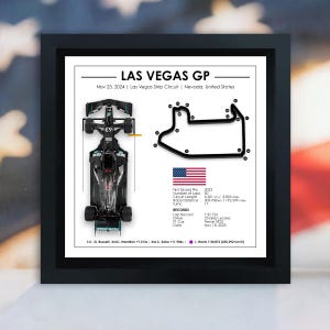 Gran Premio de Las Vegas 2024 de George Russell - Circuito callejero de Las Vegas - Marco 3D - Idea de regalo de Fórmula 1 - Obra de exhibición de F1 en 3D