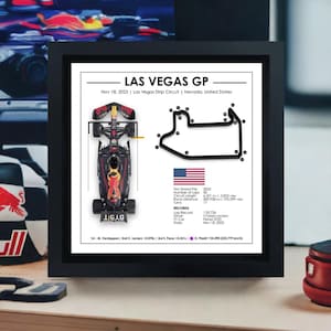 Max Verstappen, campeón del mundo 2023 - Gran Premio de Las Vegas Strip - Marco de coleccionista impreso en 3D - Idea de regalo de Fórmula 1 - Obra maestra de F1 en 3D